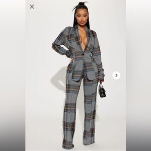 Business Time Plaid Blazer Pant Set -